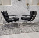 Set aus 2 eleganten Designer-Sesseln – schwarzes Leder & Chrom