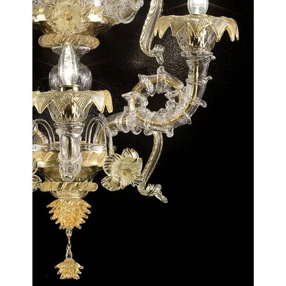Image 1 of Imperial Luxury Italian "Ca' Rezzonico" With Gold Flowers and Leaves Murano Glass