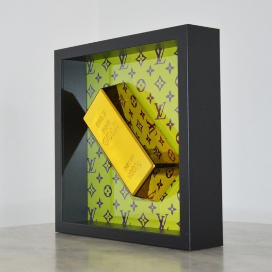 Image 1 of nLm - Gold Bar on Louis Vuitton Style Purple/Green - Decorative Object