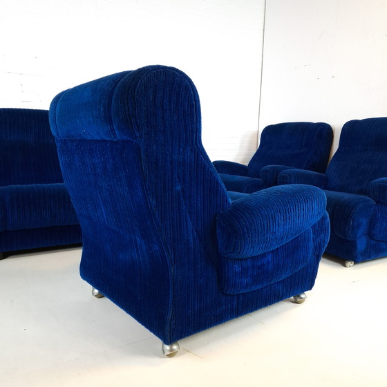 Image 1 of Canapé modulable vintage 6 pièces en velours côtelé bleu roi