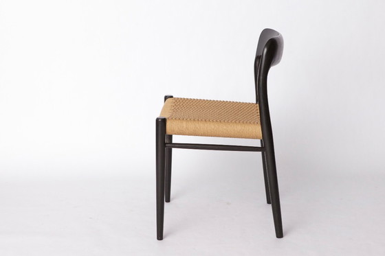 Image 1 of Set of 3 Niels Møller Chairs — 1 Armchair & 2 Side Chairs, Model 56 + 75, Black Danish Design, 1950s Mid-Century Modern