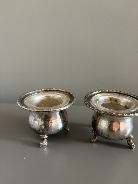 Coppia vintage sale e pepe con contenitori in vetro, Accessori da tavola, Altro, Argentato (foto 2 di 7)