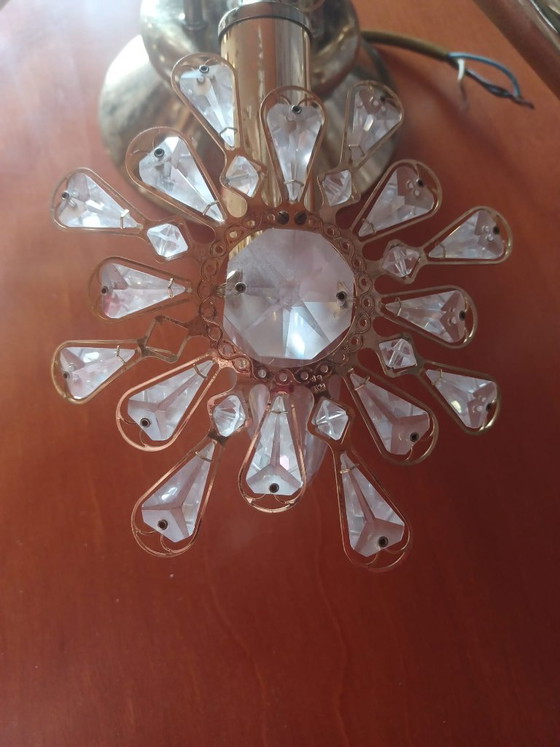 Vintage Hollywood Regency Ceiling Light Brass and Crystal 1970s (photo 4 of 5)