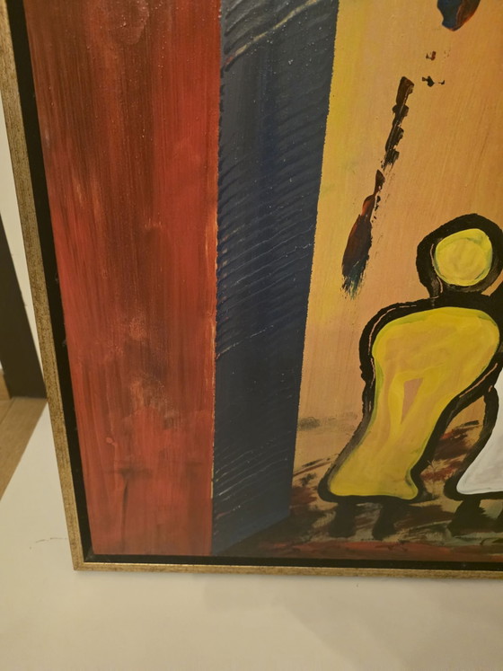 Large Expressive Painting - Mixed Media/Oil on Canvas (84 x 84 cm), Art, Wood, Gold (photo 3 of 9)