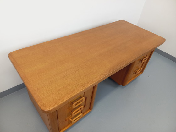Image 1 of Large Double-Sided Vintage 70's Oak Executive Desk