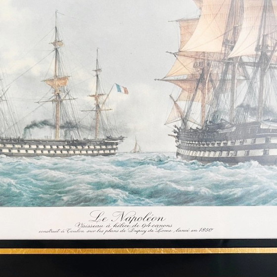 Image 1 of Vintage ingelijste maritieme lithografie F. Roux Le Napoléon schip boot 1960's