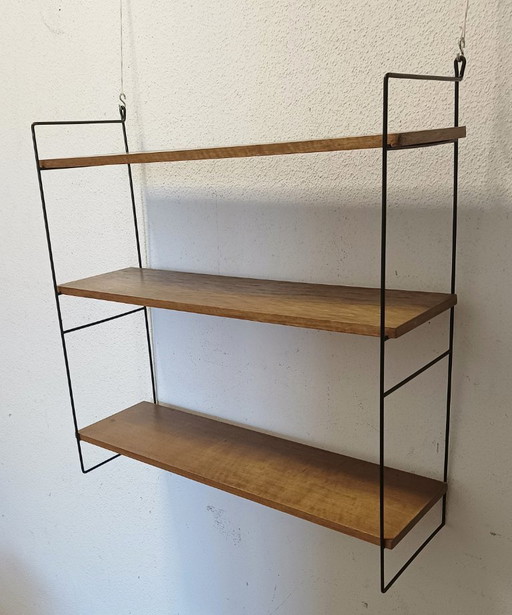 Wandregal aus den 1950er Jahren mit drei Ablagen – wandrek, Metal, Wood (photo 2 of 8)