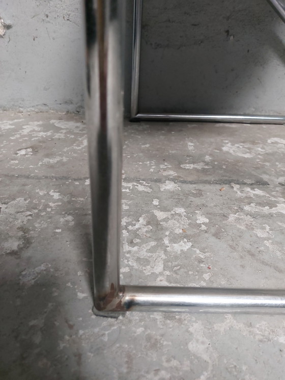 Image 1 of 4 x Chromrohr-Esszimmerstühle aus schwarzem Leder, Italien 1980