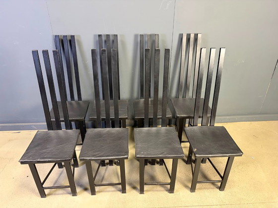 Vintage Postmodern Dining Chairs Set of 8, 1980s – Leather, Metal (photo 5 of 8)