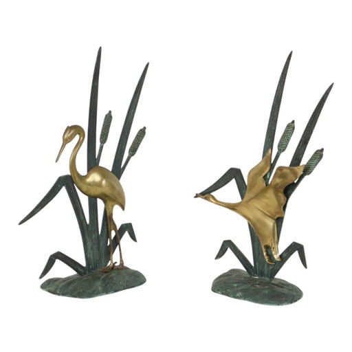 Statuette di metà secolo raffiguranti un airone e un'anatra, in ottone e metallo verde, 35 cm. (photo 2 of 13)