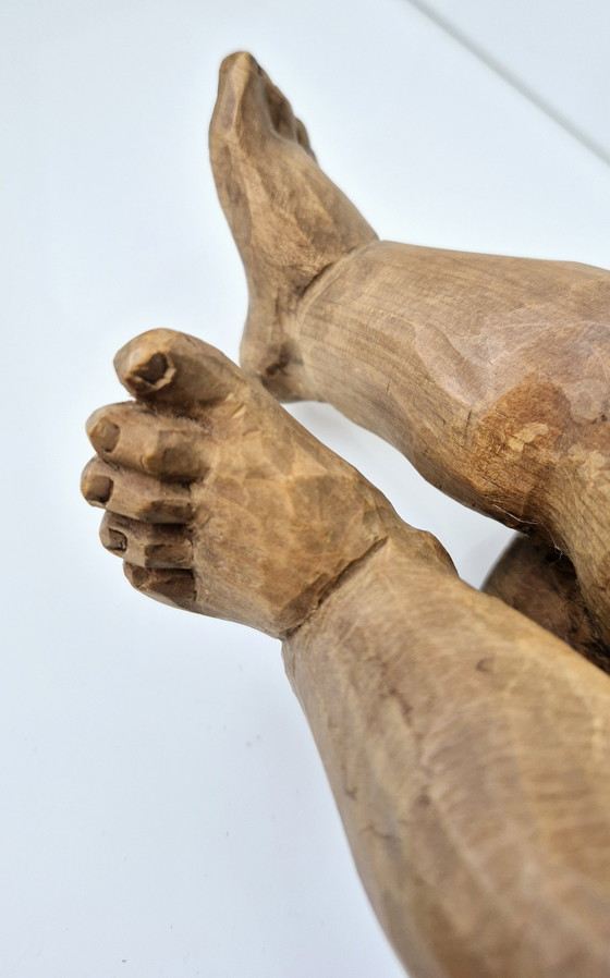 Image 1 of Antique large angel cherub, solid oak wood, 35 cm