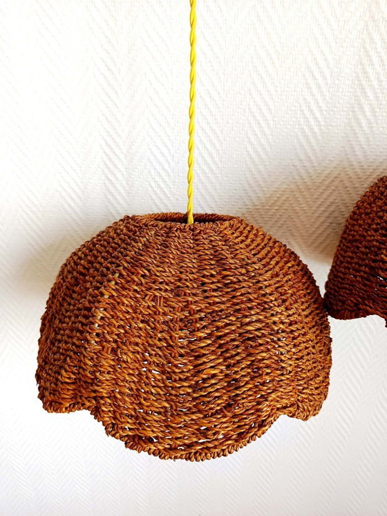 Image 1 of 2x vintage wicker flower hangings