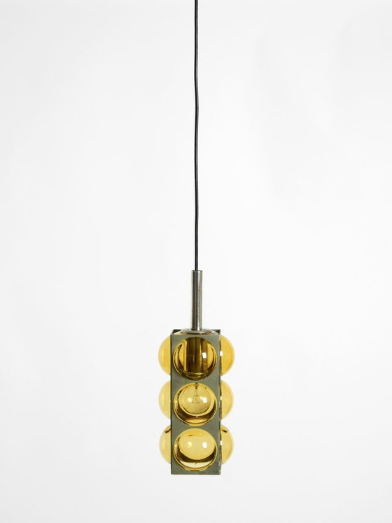 Image 1 of Beautiful 1960s Space Age pendant lamp by Temde made of glass and nickel-plated metal
