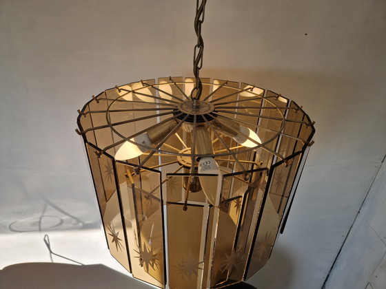 Image 1 of Lámpara de araña en cascada de cristal ahumado estilo Regency