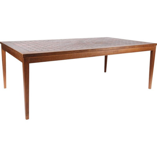 Tavolino da caffè vintage in teak con piastrelle rosse, Danimarca 1960