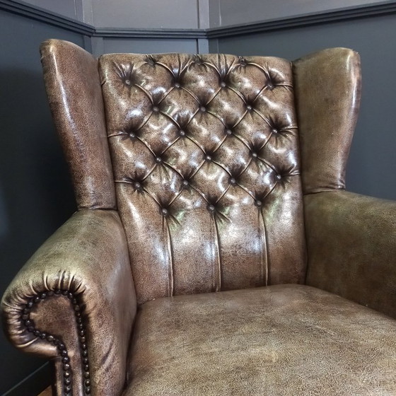 Image 1 of Fauteuil Chesterfield à oreilles vintage | Env. 1985-1990
