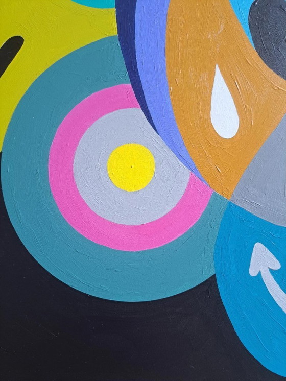 Image 1 of Pittura astratta colorata "Fish" - acrilico originale su MDF di Franklin van Dam (97x84 cm)