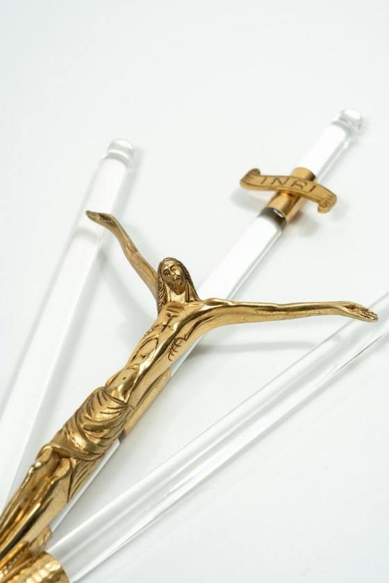 Image 1 of Christ Cross Hollywood Regency Style Crucifix