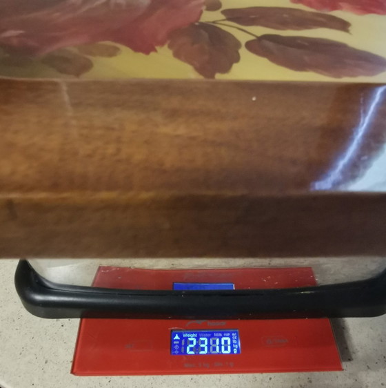 Image 1 of HOUTEN GLAZEN DIENBLAD MET ROZEN - ART DECO