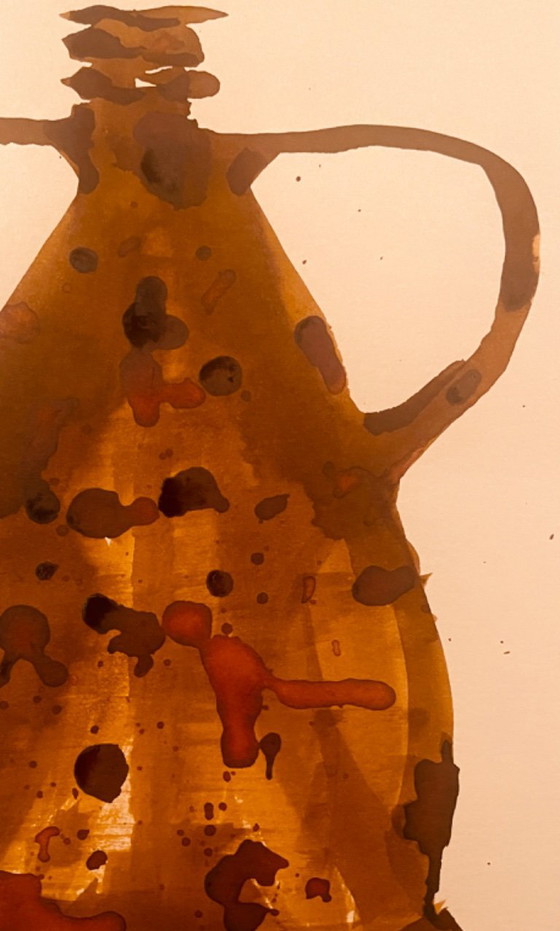 Image 1 of Pintura firmada en acuarela y tinta Jarrón Wabi Sabi Marrakech