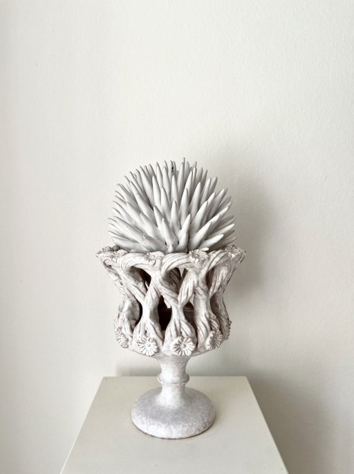 Romantic Flower Pot, Ceramic, Italian Vintage Pottery, Relief / Braided Structure