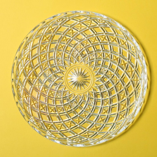 Piatto da portata vintage in vetro pressato: grande piatto da portata di metà secolo, Italia anni '70