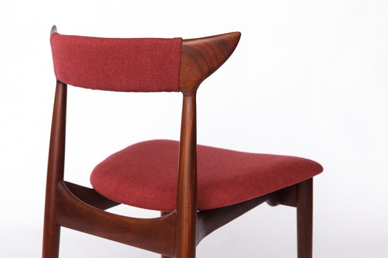 Image 1 of Vintage Cow Horn stoel - jaren 1960/1970 Deens teakhouten eet- of bureaustoel, Bordeaux stoffering, Mid Century Modern