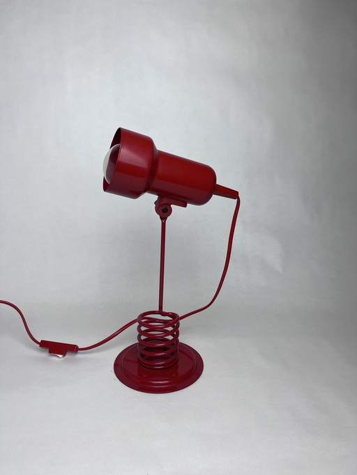 Vintage Postmodern Red Spiral Table Lamp by Massive Belgium | 80s Industrial Minimalism | Space Age Pop Art