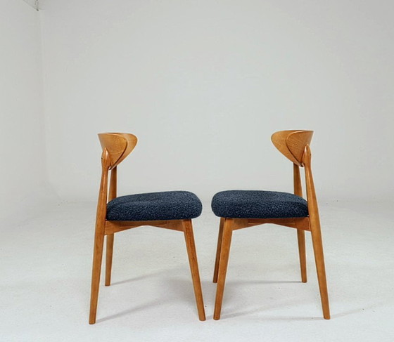 Image 1 of Scandinavische eetkamerstoelen set van 4, marineblauw met krullend design