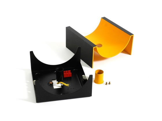 Image 1 of A rare pair of original 1960s Space Age metal wall lamps by Klaus Hempel for Kaiser Leuchten in yellow and black