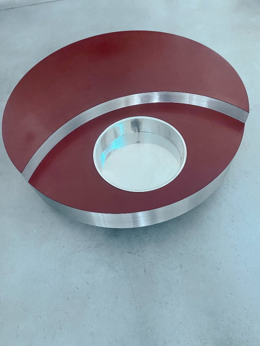 Red and silver round coffee table