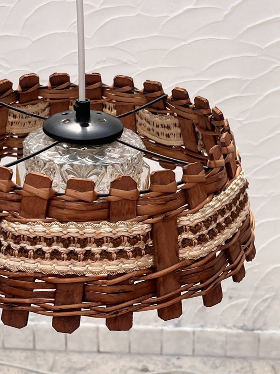 Image 1 of Wood and wicker hanging lamp