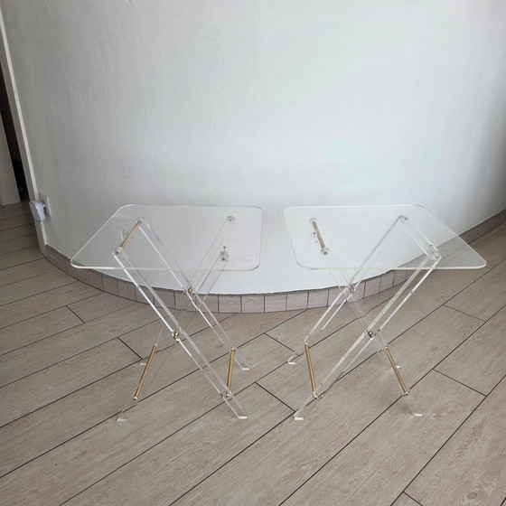 Tavolini vintage in plexiglas, Ottone, Trasparente (foto 14 di 15)