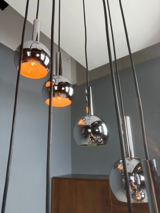 Image 1 of Wortmann & Filz cascadekroonluchter chroom, space age jaren 70
