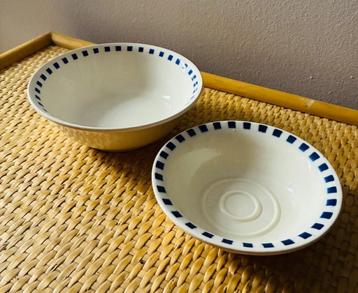 Set aus 2 antiken Steingut-Friseurschalen