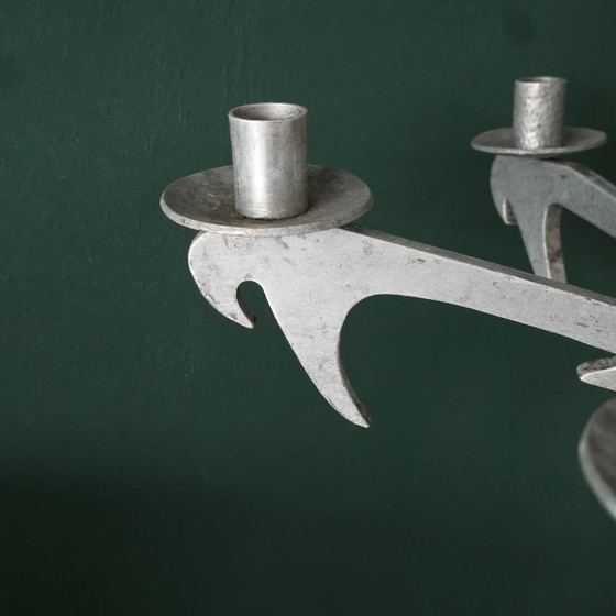 Image 1 of Unique large vintage brutalist aluminum candlestick — attributed to Helmut Schluter — 7 candles — Germany - Handmade