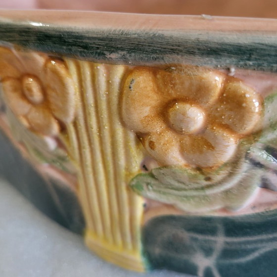 Image 1 of Polychromer Art-Deco-Pflanzkübel, Keramik und Engobe, 192, Frankreich