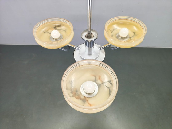 Image 1 of Art Deco Chandelier by Napako, Chrome & Marble Glass, 1930s