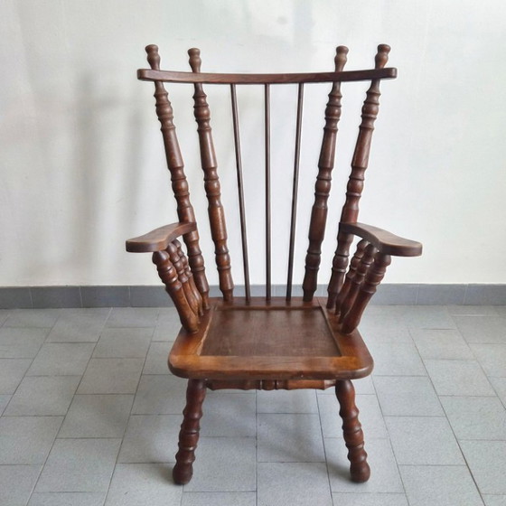 Image 1 of PAAR VINTAGE BRUTALISTISCHE EIKEN FAUTEUILS UIT DE JAREN 70 MET SPOELEN UIT DE JAREN 70