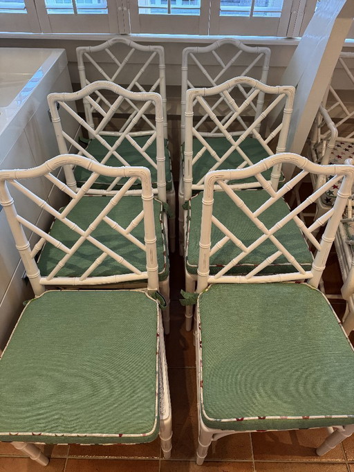 Set of 6 Vintage Chippendale Faux Bamboo Dining Chairs 'Jonathan Adler'