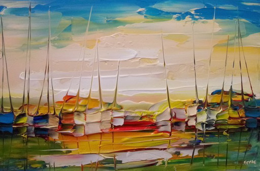 Peinture de Janusz Kik - Au Mouillage