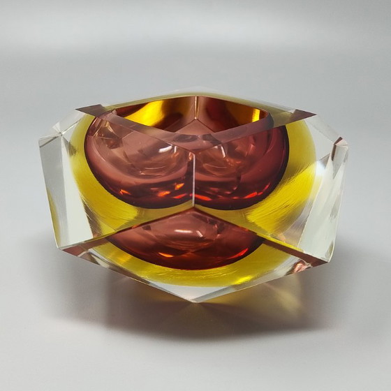 1960s Gorgeous Amber and Yellow Ashtray or Catchall by Flavio Poli for Seguso. Made in Italy (photo 2 of 6)
