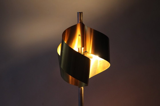 Image 1 of Italian Floor Lamp, Brushed Steel and Brass, 1970s