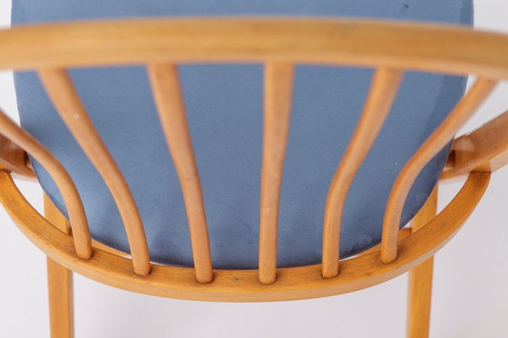 Image 1 of Desk Chair 1960s Germany, Vintage Beech Wood Office Chair, Restored Light Blue Upholstery, Mid Century