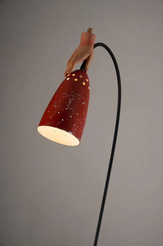 Lampadaire 'Grasshopper', Pays-Bas, années 1950, Aluminium, Fer, Rouge, Mid Century Modern (photo 11 sur 12)