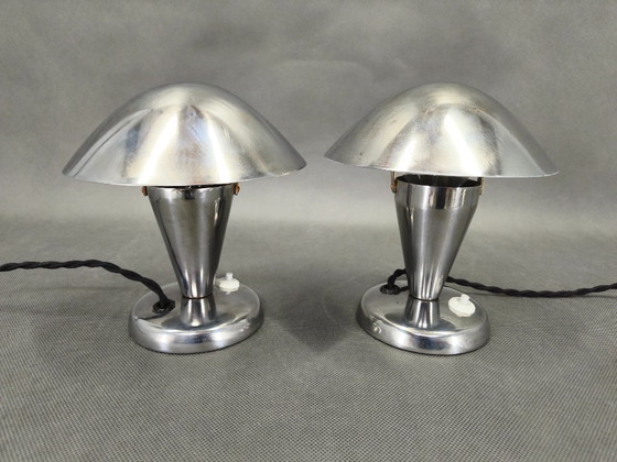 Image 1 of Pair Bauhaus Chrome Adjustable Table Lamps, 1930s Czechoslovakia
