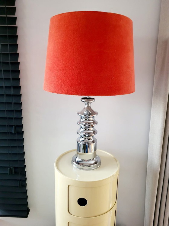 Image 1 of Vintage table lamp Star-Leuchten Cologne (West Germany) chrome & fluveelrode cap