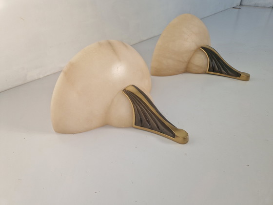 Image 1 of Art Deco Wandleuchter aus Alabaster und Bronze