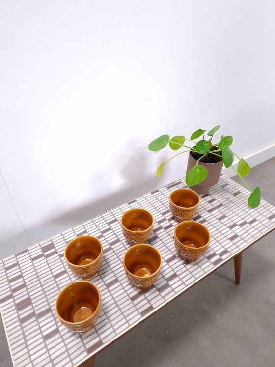 Image 1 of Juego de tazas de café de porcelana marrón y amarilla de la RDA