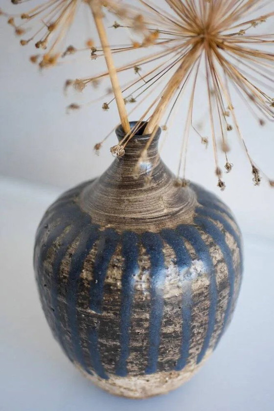 Image 1 of Mid-century Scandinavian modern brutalist art pottery vase by Mari Simmulson for Upsala Ekeby, Sweden, 1970s